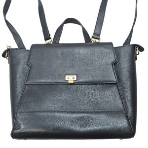 GATTA Black Pebbled Leather Camera Laptop Backpack Gold Hardware Minimalist Bag